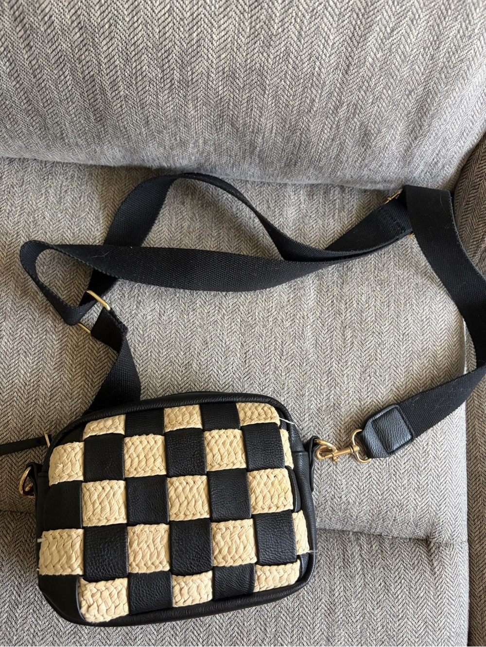 Universal Thread Black & Natural Woven Checker Crossbody